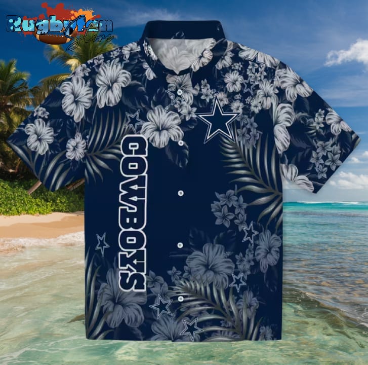 Dallas Cowboys Hibiscus Print Blue Hawaiian Shirt Dallas Cowboys Hibiscus Print Blue Hawaiian Shirt