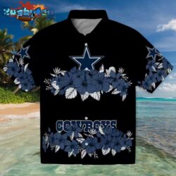 Dallas Cowboys Hibiscus Stripe Blue Black Hawaiian Shirt