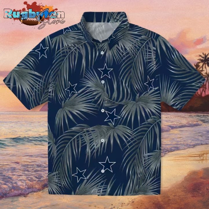 Dallas Cowboys Leafy Palms Blue Hawaiian Shirt Dallas Cowboys Leafy Palms Blue Hawaiian Shirt
