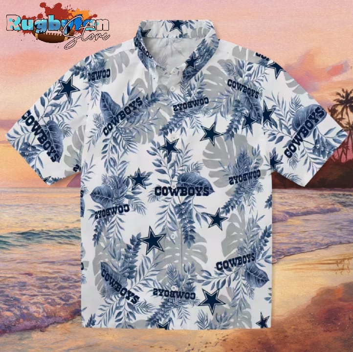 Dallas Cowboys Tropical Leaves Blue White Hawaiian Shirt
