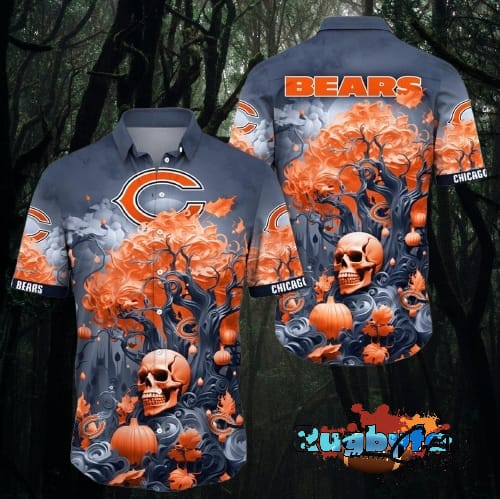 Chicago Bears Halloween Skull Pumpkin Hawaiian Shirt Chicago Bears Aloha Shirt