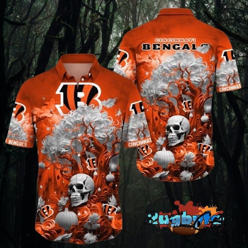 Cincinnati Bengals Halloween Skull Pumpkin Hawaiian Shirt Cincinnati Bengals Aloha Shirt