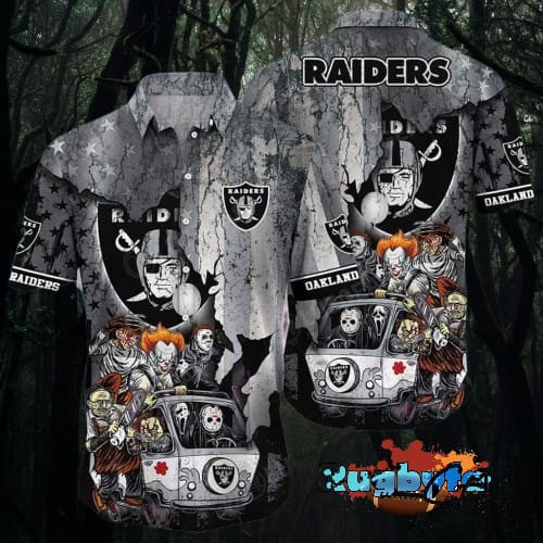 Halloween Characters With Las Vegas Raiders Hawaiian Shirt