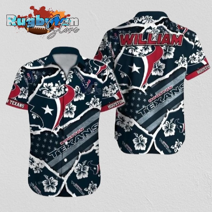Houston Texans NFL Football Custom Name Aloha Hawaiian Shirt Houston Texans NFL Football Custom Name Aloha Hawaiian Shirt
