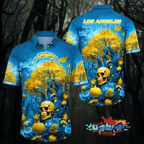 Los Angeles Chargers Halloween Skull Pumpkin Hawaiian Shirt Los Angeles Chargers Aloha Shirt