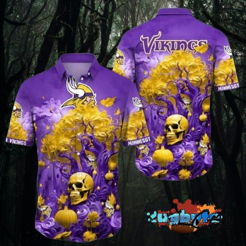 Minnesota Vikings Halloween Skull Pumpkin Minnesota Vikings Aloha Shirt