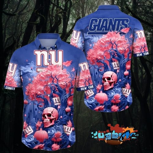 New York Giants Halloween Skull Pumpkin Hawaiian Shirt New York Giants Aloha Shirt