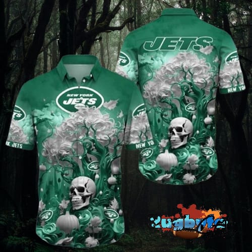 New York Jets Halloween Skull Pumpkin New York Jets Aloha Shirt