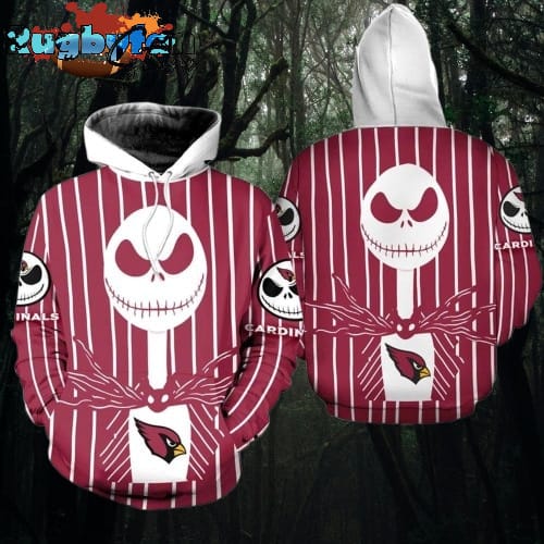 Arizona Cardinals Halloween Red Jack Skellington Super Bowl 3D Pullover Hoodie