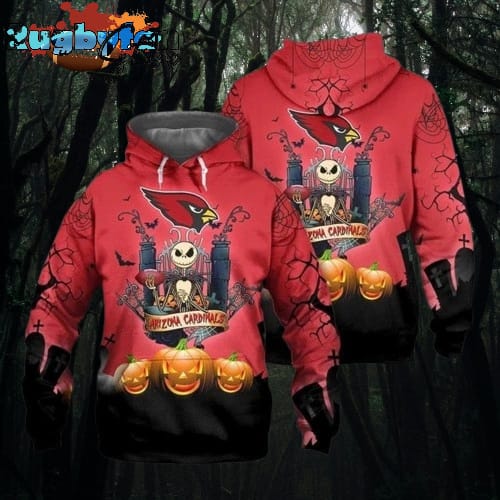 Arizona Cardinals Halloween With Jack Skellington Super Bowl 3D Pullover Hoodie