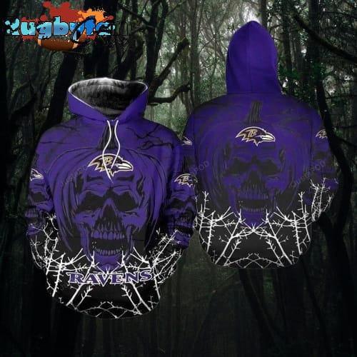 Baltimore Ravens Halloween Pumpkin Skull Print 3D Hoodie Zip Hoodie