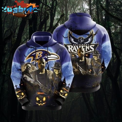 Baltimore Ravens Logo Jason Voorhees Friday The 13th Halloween 3D Hoodie All Over Print