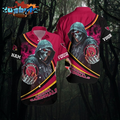 NFL Arizona Cardinals Hawaiian Shirt Custom Name Halloween Skull Tropical Team Spirit