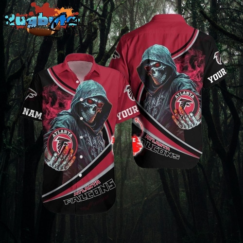 NFL Atlanta Falcons Hawaiian Shirt Custom Name Halloween Skull Tropical Team Spirit