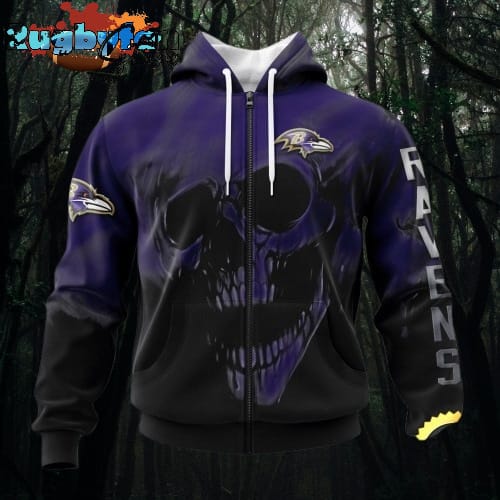 NFL Baltimore  Ravens 3D Hoodie Printed Halloween Skull Custom Name And Number Show Team Pride