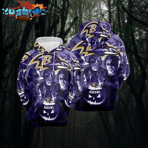 NFL Baltimore Ravens All Over Print 3D Hoodie Halloween Horror Night Gift For Football Fans