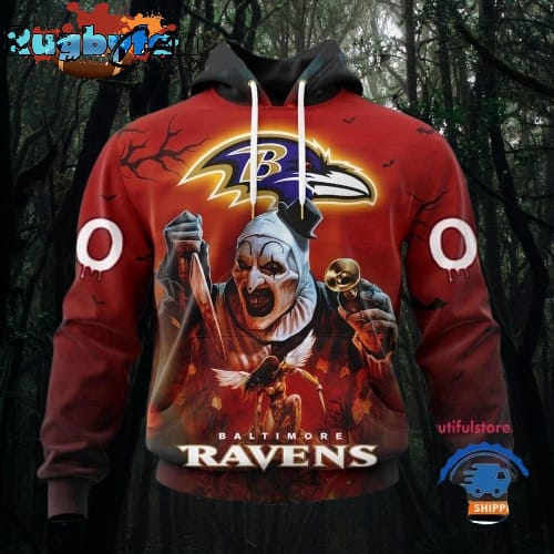 NFL Baltimore Ravens Horror Terrifier Ghoulish Valak Halloween Football Hoodie