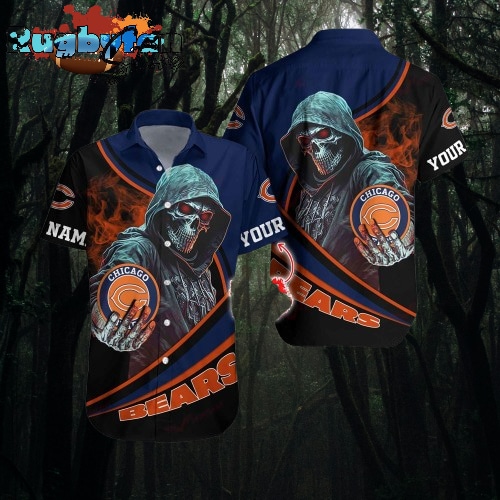 NFL Chicago Bears Hawaiian Shirt Custom Name Halloween Skull Tropical Team Spirit