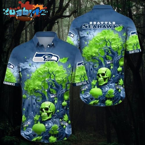 Seattle seahawks Halloween Skull Pumpkin Seattle seahawks Aloha Shirt