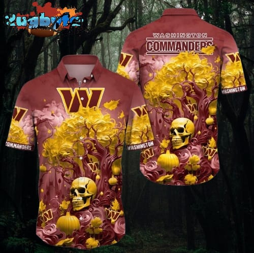 Washington Commanders Halloween Skull Pumpkin Hawaiian Shirt Washington Commanders Aloha Shirt