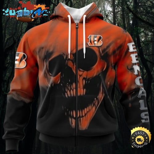 NFL Cincinnati Bengals 3D Hoodie Printed Halloween Skull Custom Name And Number Show Team Pride