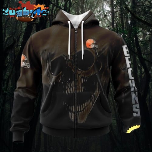 NFL Cleveland Browns 3D Hoodie Printed Halloween Skull Custom Name And Number Show Team Pride