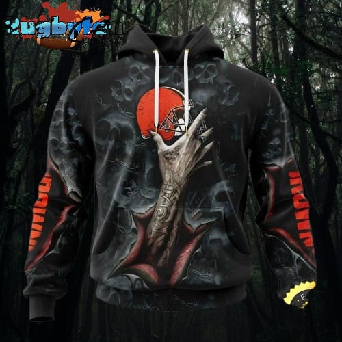 NFL Cleveland Browns Hoodie Special Horror Skull Art Design Halloween 3D Hoodie Unisex Hoodie