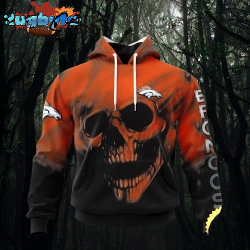 NFL Denver Broncos 3D Hoodie Printed Halloween Skull Custom Name And Number Show Team Pride