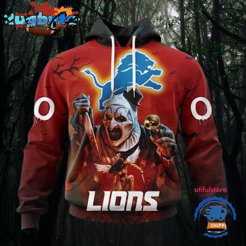 NFL Detroit Lions Horror Terrifier Ghoulish Valak Halloween Football Hoodie