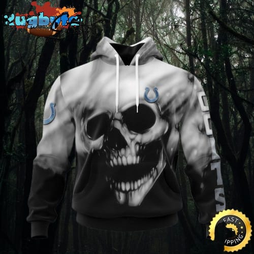 NFL Indianapolis Colts 3D Hoodie Printed Halloween Skull Custom Name And Number Show Team Pride