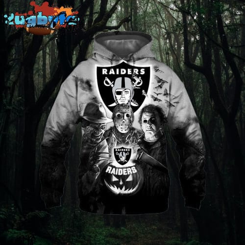 NFL Las Vegas Raiders All Over Print 3D Hoodie Halloween Horror Night Gift For Football Fans